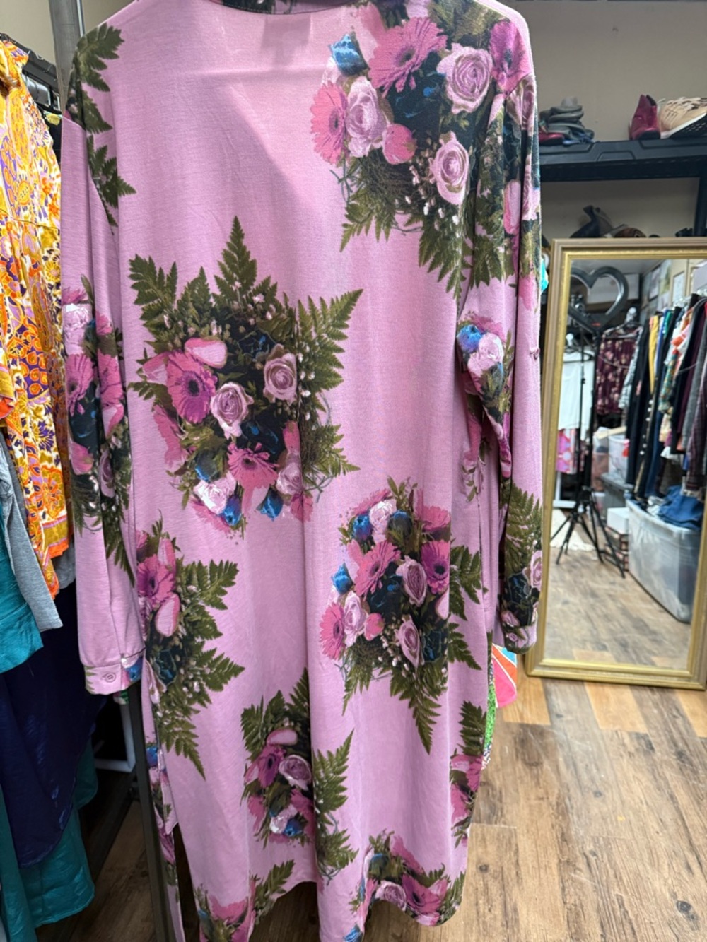 LuLaRoe Mauve Pink Floral Midi Shirt Dress - Picture 4 of 7